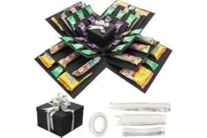 JIANTA Boîte à cadeaux à explosion créative 5 couches, Boîte à explosion à snacks avec ruban et ruban adhésif double face, surprise DIY pour anniversaires, Saint-Valentin, mariages, anniversaires(Noir)