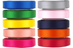 VATIN Solid Color Double Faced Polyester Satin Ribbon 10 Colors 10mm X 4.5m Each Total 45 Metre Per Package Ribbon Set, Perfect for Gift Wrapping, Hair Bow, Trimming, Sewing and Other Craft Projects