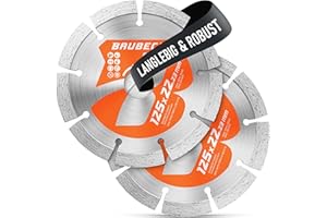 BAUBECK 2Stk. Diamantscheiben 125mm für Stein, Beton, Leistungsstark kompatibel mit Winkelschleifer von Bosch, Metabo, Diamant Trennscheibe 125 Diamanttrennscheibe 125 Diamant Trennscheibe 125 Stein