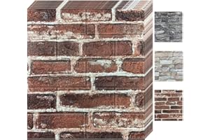 Bibykivn 3D Wandpaneele Selbstklebend,10 Stück Steinoptik Tapete 35 x 38cm,Wasserdicht Wandtapete,Brick Pattern Wallpaper Wandaufkleber,für Wohnzimmer,Schlafzimmer,Küche,Badezimmer (10 Stück, Rot)