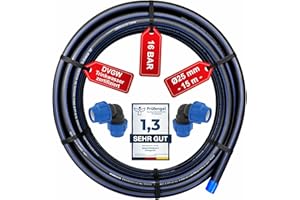 SmartProduct PE pipe 25 mm x 15 m PN16 PE-HD installation pipe, DVGW drinking water, water supply pipe, water pipe, irrigation, plastic pipe, black, including 2 couplings, 25 mm with 90° angle