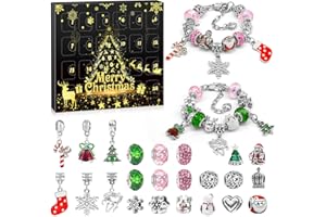 HLEIUKT Adventskalender 2023 Kinder Mädchen, Adventskalender Schmuck Mädchen, Weihnachtskalender Schmuck 24 Füllung Basteln Charms Armbänder Kit, Weihnachten Geschenk für 5 6 7 8 9 10 11 12 Jahre
