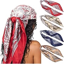 Lot De 4 Foulards Carrés En Satin Shimmerz - 70x70 Cm - Effet Soie Brillant - Multicolores Style Bohème