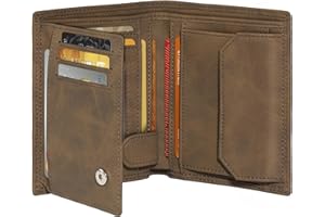 Tomylv Geldbörsen Herren, RFID-blockierende Leder Portmonee Herren mit 11 kartenetui, 1 Ausweisfenster & Fotofenster, Münzfach mit Knopf, 2 Geldscheinfächern, Geldbeutel Herren mit Geschenkbox – Braun