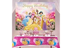 LXN Prinzessin Hintergrund und Prinzessin Tischdecke Passend für Mädchen Geburtstagsfeier Prinzessin Foto Hintergrund 1,8x1,2m Prinzessin Einweg Tischdecke 1,8x1,2m Prinzessin Thema Party Dekoration