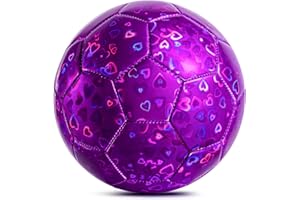 U&C Planet Girls Football Kit Size 3 Football with pump for Kids, Glitter Soccerball with Shining Heart Patterns Soccerball for Ages 3-8, PVC Soccerball for Children for Indoor Outdoor Play,