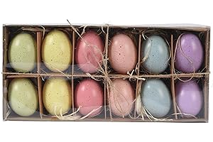 DECORIS Uova di Pasqua da appendere, 6 cm, 12 pezzi, vere uova di gallina con gancio, uova soffiate per Pasqua, primavera, decorazione pasquale, decorazione per la primavera, mix pastello