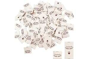 VZXQX Etiquetas Handmade Ropa, 100 Piezas Etiquetas para Ropa Personalizadas Hecho a Mano, Etiquetas Tela Handmade with Love para Artesanía de Costura Tejido, Beige