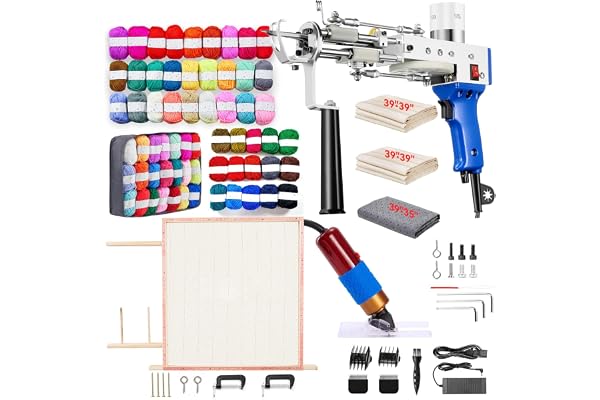BESGEER 2024 Kit Complet Pistolet à Tufting, Kit de Démarrage avec Cadre et Trimmer de Tapis, Pistolet 2-en-1 Velours Coupé/Bouclé, Machine à Tisser Tapis, Trimmer Tufting, Pistolet Touffetage (bleu)