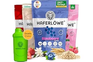 ‎HAFERLÖWE Haferlöwe Haferkur 28 Tage Starter Set | Leckere Hafertage in 4 Geschmacksrichtungen inkl. Gratis Shaker und Leitfaden | Mahlzeitenersatz Protein Shake | Gesunder Diät Hafershake | DIA2 Ernährung