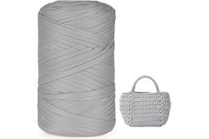 ‎IEGROW iEGrow 400g T-Shirt Yarn, Crochet Yarn, Textile Yarn for Crocheted Baskets, Suitable for Handbags, Carpets, Home Decoration, DIY Crafts, Chunky Yarn for Beginners, Light Grey