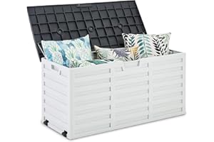 LIVIVO Garden Storage Box Weatherproof Outdoor Plastic Ottoman Furniture Large Storage for Tools Toys Shed Overflow (260L Wheels)