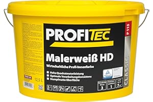 ProfiTec Malerweiß HD Profi Wandfarbe hohe Deckkraft Innenfarbe matt 12.5 Liter, weiß, 12.5 l (1er Pack)