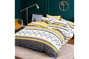 ETREXONLINE Juego de Funda Nórdica 3 Piezas para Cama de 90 Microfibra de Poliéster Muy Suave Transpirable y Moderno Incluido Una Funda Edredón, una Bajera y una Funda de Almohada (Amarillo Gris)