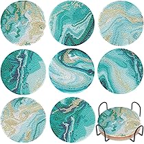 Diamant Malerei Untersetzer Set - 8 Stück Mit Halter, Monet Design