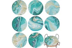 SOEWIOU Rond Boisson Dessous sous-Verres, Océan DIY Dessous de Verre avec Support, Réutilisable Tapis de Tasse Océan Diamant Peinture Design Coussin pour la Maison, Bureau, Bar et Restaurant