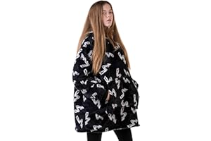 The Big Softy Oversized Blanket Hoodie - Teens, Graphic Print Black Hoodie Blanket, Hooded Blanket Kids Oversized Hoodie, Teen Boys Girls Blanket Hoodie (Lightning)