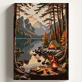 Canvas Hobby Set Painting with Numbers TENT CAMPing Themed Brush and Paint Included Set (Platted) 40x50 CM Canvas Paint with DIY Numbers