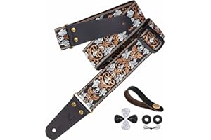 Nefelibata Gitarrengurt, 2" bestickte Gitarrengurte, Vollnarbenlederenden mit unsichtbarer Tasche, für Bass-, Elektro- und Akustikgitarren, kostenlose Schnalle, Gurtschloss und Plektren