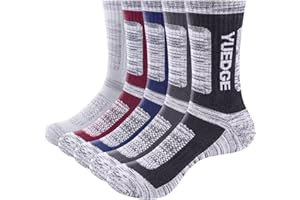 YUEDGE Men's Moisture Wicking Breathable Anti Blister Cushioned Casual Crew Socks Comfort Work Socks Multi Performance Hiking Walking Athletic Sports Socks For Men, 5 Pairs
