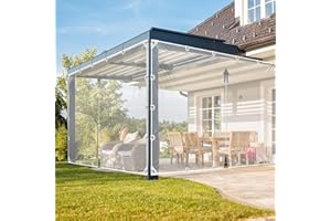 ‎JIANYANA Jianyana 420g/㎡ PVC Plane Transparent mit Reißverschluss, Abdeckplane Wasserdicht mit ösen Outdoor Vorhang FüR Outdoor-MöBel, Veranda, Pergola(Transparent, H240CM×240CM)