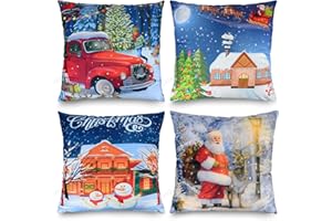 TOLOYE Poszewka na poduszkę na Boże Narodzenie, 4 sztuki, niebieska i czerwona poszewka na poduszkę z wzorem bożonarodzeniowym, dekoracja do domu i na sofę, do sypialni, prezent na Boże Narodzenie, 45