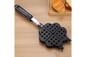 GAVIGAIN Waffle Baking Mold, Heart Shape Non Stick Waffle Iron, Aluminum Alloy Waffle Maker Pan, Stove Top Waffle Mould with Stay Cool Handle
