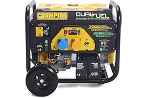 Champion Power Equipment CPG7500E2-DF 7000 Watt LPG Dual Fuel Portable Frame Generator - 439cc Engine - Petrol or Propane, 19 Hours Max, Electric Start, Intelligauge Display, Shut Off Sensor