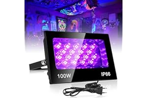 VAYALT 100W UV Lumière Noire, IP66 Étanche Lumiere Noire Led, 395-405nm Lumière Noire Ultraviolet, pour Soiree Fluo Party, Body Painting, Disco, Bar, Aquarium, Halloween, Éclairage de Scène