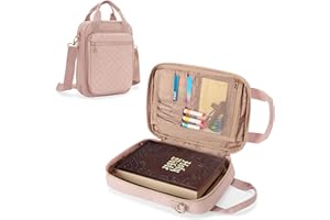 Teamoy Bible Cover Case with Shoulder Strap, Large Capcity Book Carrying Case with Bookmark Blet，Multi-Pockets Bible Book Tote Bag for Women, Pink