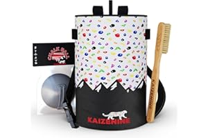 Kaizenine Climber's Bundle: Rock Climbing Chalk Bag & Ball, Bouldering Brush, Gym Grip Strengthener