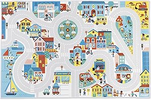Janod - Alfombra de Coche Infantil - Tema Ciudad - Suave y Antideslizante - Motivo Urbano - Alfombra de Habitación para Niños y Niñas - 120 x 78cm - Lavable a mano - A partir de 2 años - J05910