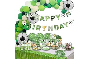 YIIIGOOOD Fussball Geburtstagsdeko Jungen Fußball Zubehör mit Tischdecke, Serviette, Happy Birthday Girlande Luftballons Football Kuchendeko Fussball Geburtstag Deko für Kindergeburtstag Junge