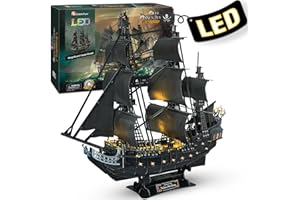 CubicFun Puzzle 3D LED 68 CM Black Pearl - Maquette de Bateau de la Queen Anne's Revenge, Cadeau d'anniversaire pour Adulte, 340 Pièces