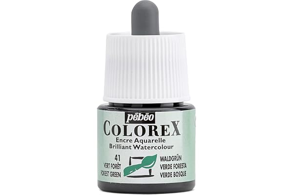 Pébéo - Encre Colorex 45 ML Vert Forêt - Colorex Encre Aquarelle Pébéo - Encre verte Rendu Velouté - Encre Dessin Multi-outil Tous Supports - 45 ML - Vert Forêt