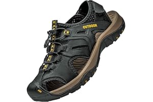 Lvptsh Sandalias Hombre Verano de Senderismo Cuero Deportivas Playa Antideslizantes Al Aire Libre