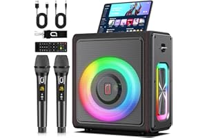 HWWR Karaoke Maschine mit 2 drahtlosen Mikrofones, Tragbaren Bluetooth 5.3 Karaoke Anlage Lautsprecher mit RGB-Licht für Hausparty, PA-System für Erwachsene Partybox Unterstützt,TWS