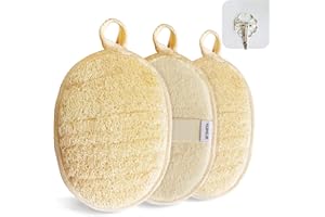 YIQINGJIE Éponge naturelle Loofah Exfoliating Body Scrub (paquet de 3) faite de fibres végétales naturelles Loofah Sponge, Convient aux hommes et aux femmes, Beige