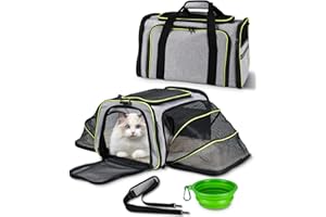 PERMUST Transportín Gato Perro Extensible, Plegable Transportín Perro Pequeño con Colchón Suave y Hebilla de Seguridad, Transportín para Gatos con Bolsillos, Gran Espacio para Coche, Avión, Viaje (Verde)