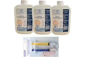 NaCl 0 9 Solución salina (3 x 500 ml) Juego de 2 jeringas de enjuague (10 ml), solución salina isotónica fisiológica 0,9 solución salina para bebés Saline Solution Baby Nariz lavado nasal BORNOVA