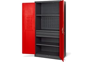 Jan Nowak Szafa Narzędziowa TC02AM model SZYMON Szafa Warsztatowa z Szufladami Szafa Metalowa Warsztatowa Szafa Narzędziowa 3 półki Malowanie Proszkowe 185 cm x 92 cm x 50 cm (Czerwony)