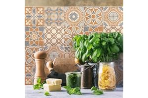 RE-COVERTILES - Autocollants Carrelage Salle de Bain et Cuisine 10 Pcs 20x20 cm - PS00148 Décoration Murale en carrelage mosaïque PVC imperméable Style Carreaux de Ciment Azulejos
