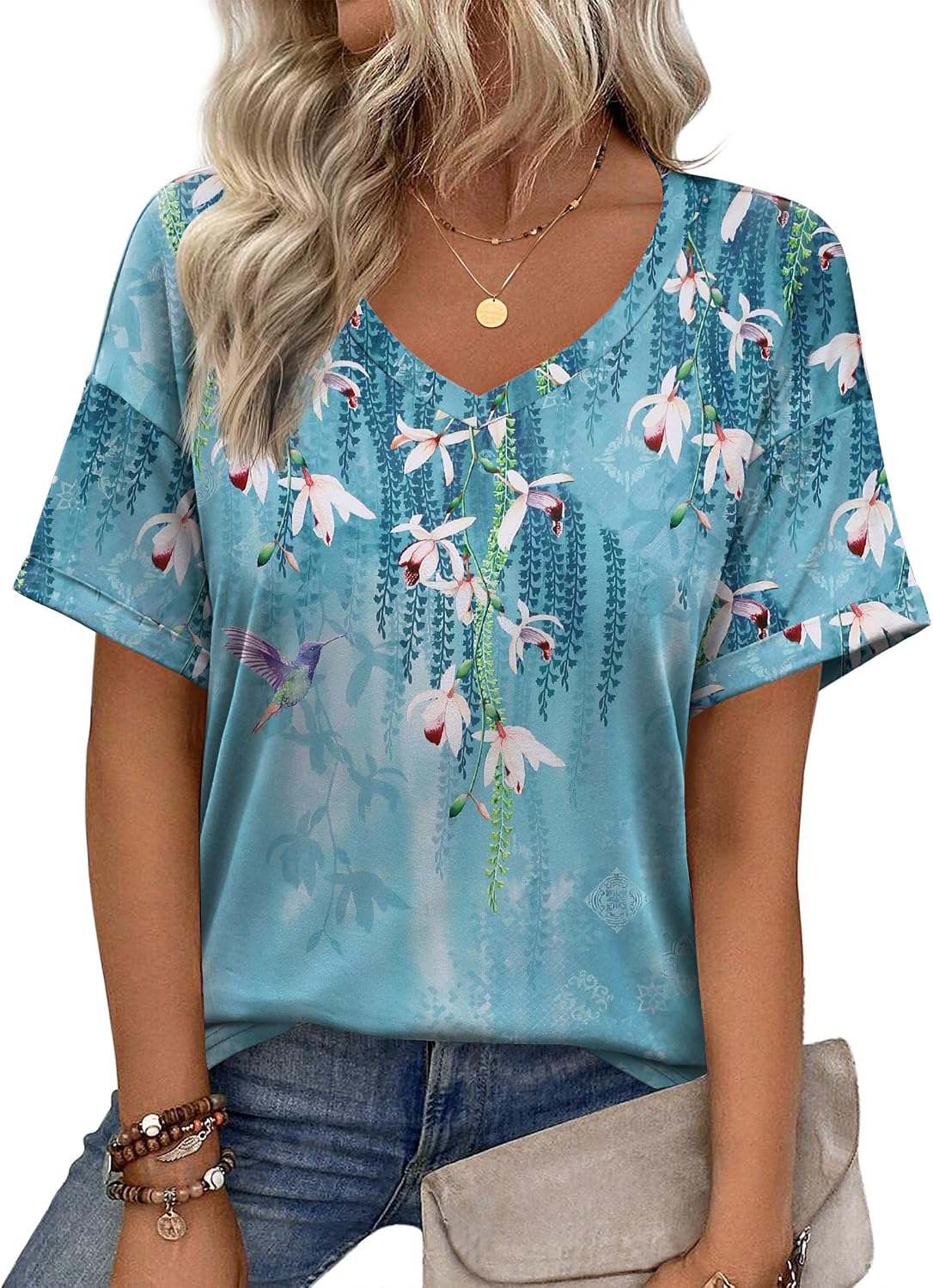 Zeagoo Camiseta de manga corta para mujer, cuello en V, básica, holgada, para verano, informal, camiseta