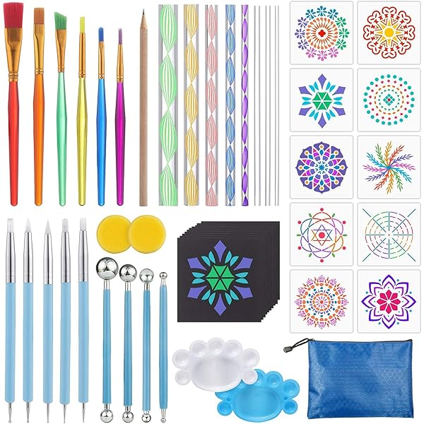 Kit Complet Mandala Painting Amzeeniu - 74 Pièces Avec Outils à Pointiller, Pochoirs Et Accessoires