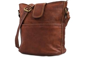 LEABAGS Nicola damhandväska av äkta läder i vintagelook I axelväska I läderväska I axelväska, BRUN, M