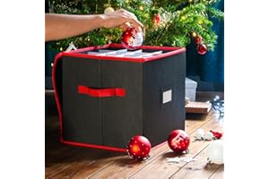 CKB LTD - Caja de almacenamiento de bolas de Navidad negra con divisores, almacena hasta 64 bolas, contenedor plegable de adornos de Navidad y decoración, 33 x 33 cm (negro, rojo)