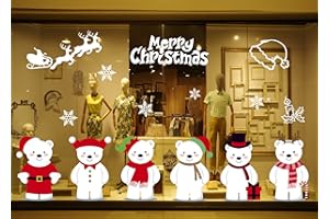 Svanco Feliz Navidad Poco Lindo Oso Blanco Pegatina Copo de Nieve Alce Decoración de Navidad Impermeable Calcomanía Extraíble para Ventana/Puerta de Casa y Tienda