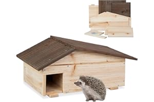 Relaxdays Casetta per Ricci, Rifugio da Giardino, 2 Camere, HLP: 24x46x33,5 cm, Tana Contro Predatori, Legno Chiaro, Ferro