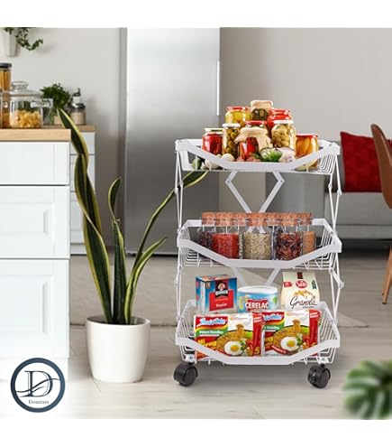 Carrello Mobile 3 Ripiani AkitaInk - 40x29.5x70cm, Bianco, Con Ruote 360&deg;, Per Cucina E Bagno