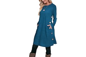 Aokosor Jumper Dress for Women Long Sleeve Dress Ladies Button Tunic Dress with Pockets
